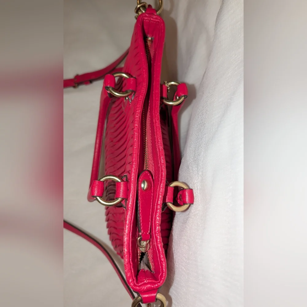 Coach Ashley Gathered Leather Mini Tote Raspberry Pink Gold Hardware EUC